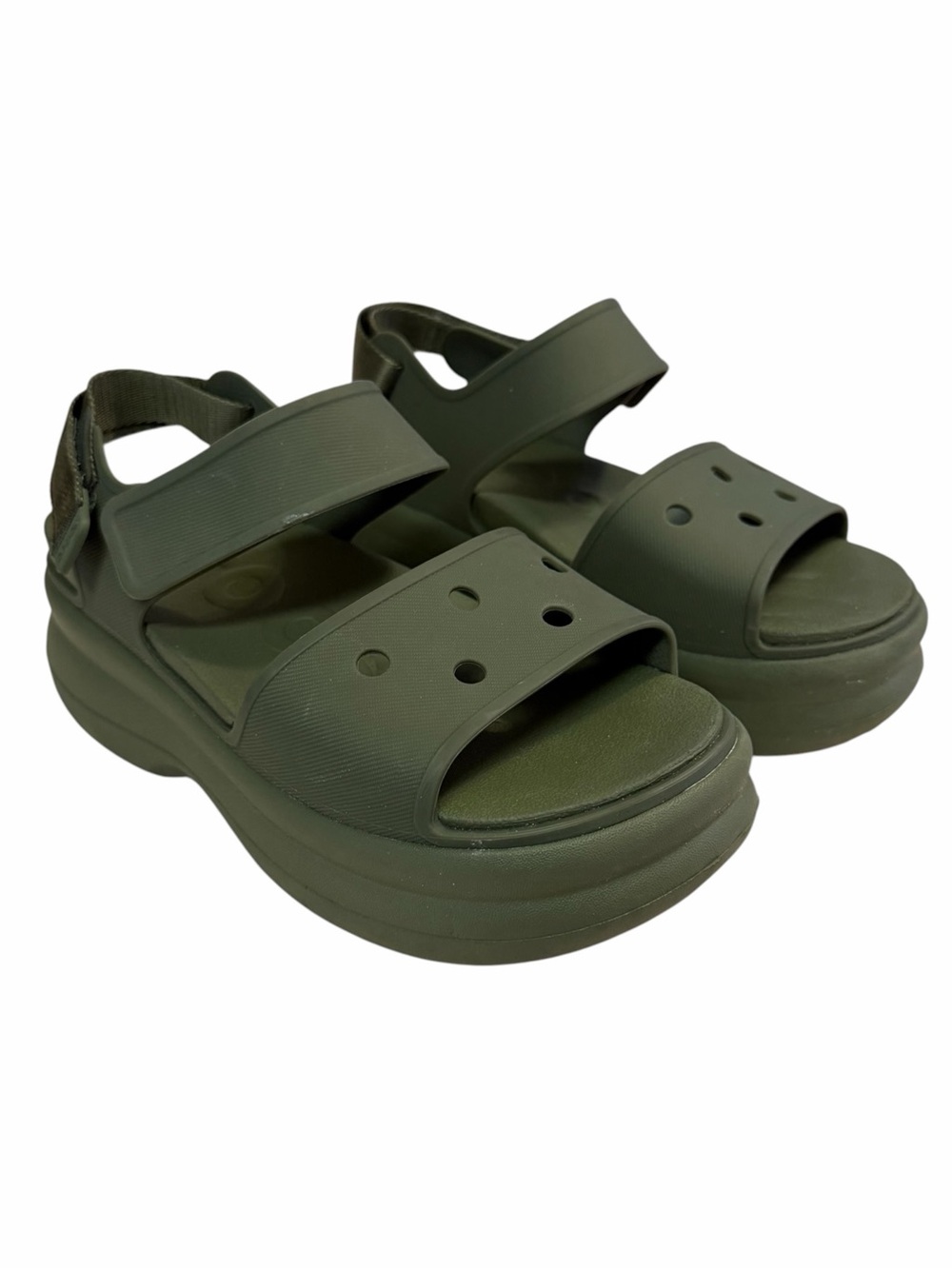 Crocs Womens Sz 9 Green Soho Y Strap Sandal Thick Platform Perforated Strap